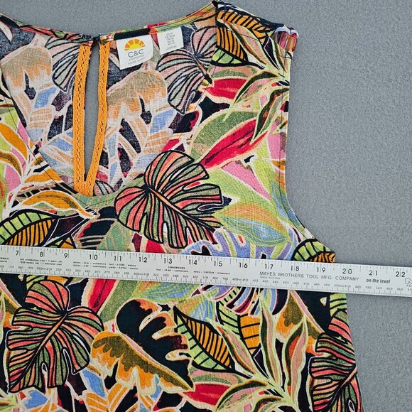 C&C California Linen Dress Size M Tropical Floral Sleeveless Multicolor Pockets - Picture 12 of 13